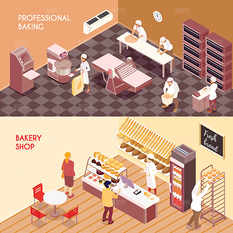 蛋糕面包甜品店制作坊屋子制作流程