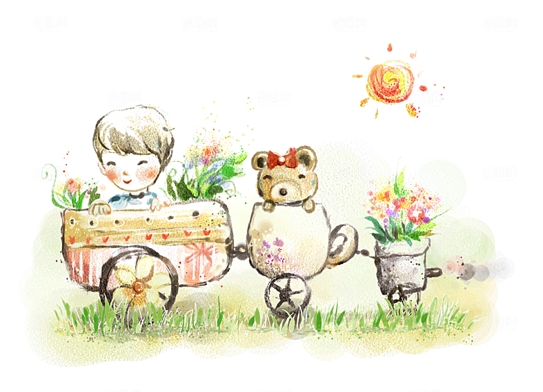 惬意情景卡通精美插画素材
