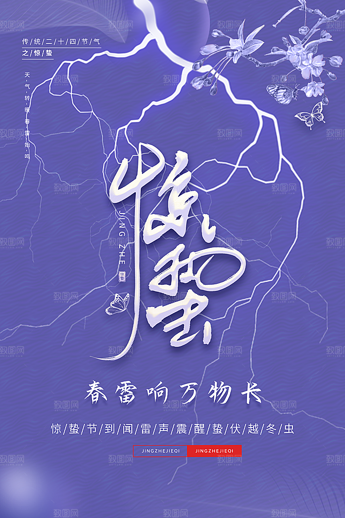 传统节日唯美中国风花鸟惊蛰海报