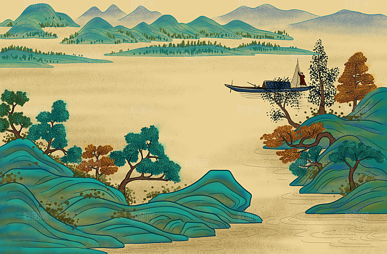 古风国潮烫金中国风城市地标建筑插画