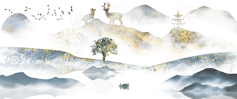 中国风古风山水插画素材