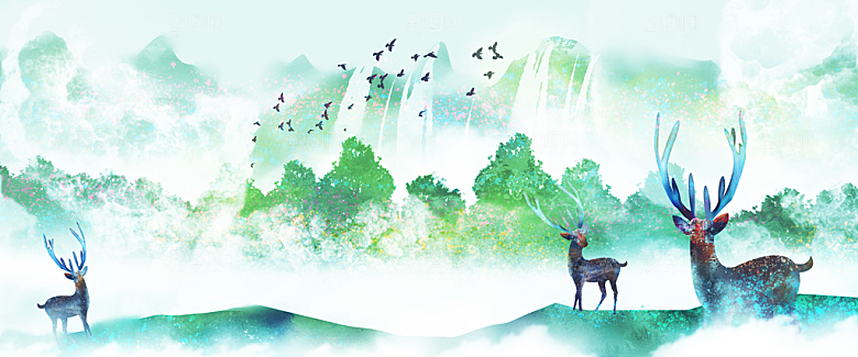 中国风古风山水插画素材