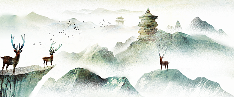 中国风古风山水插画素材