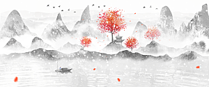 中国风古风山水插画素材