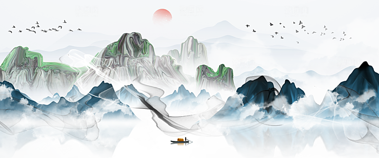 中国风古风山水插画素材