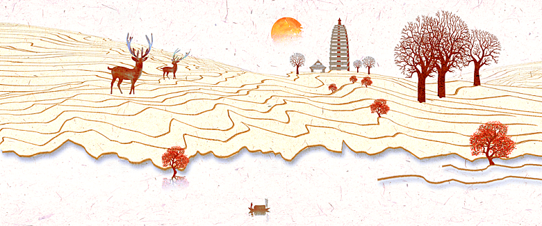 中国风古风山水插画素材