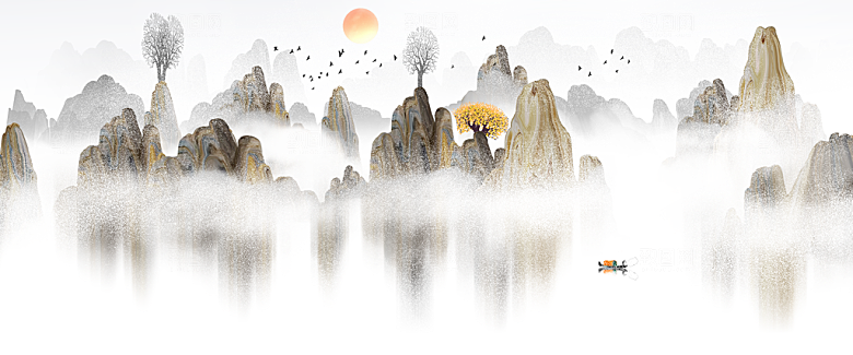 中国风古风山水插画素材