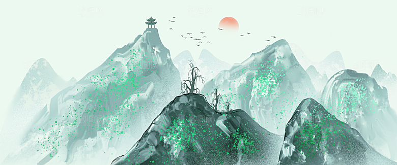 中国风古风山水插画素材
