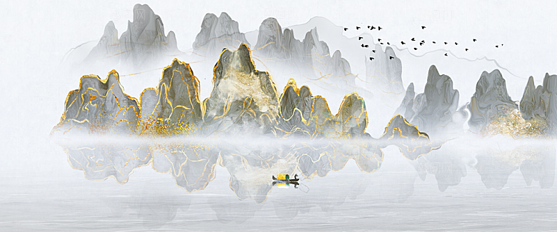 中国风古风山水插画素材