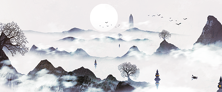 中国风古风山水插画素材