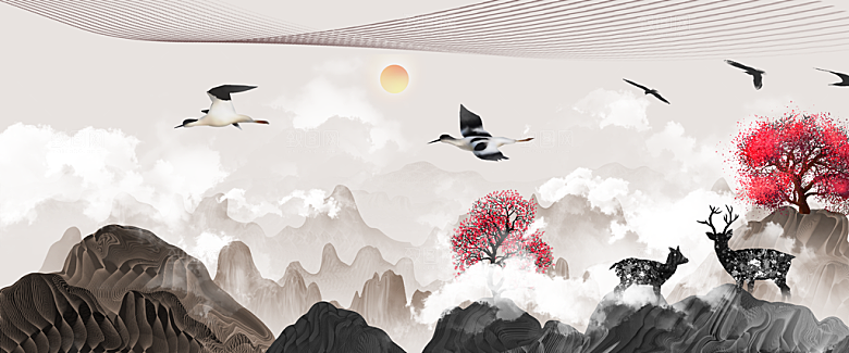 中国风古风山水插画素材