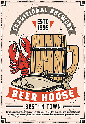 啤酒复古海报设计元素素材宣传