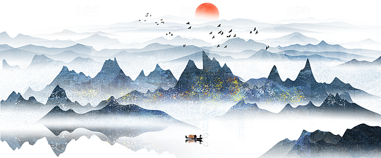 中国风古风山水插画素材