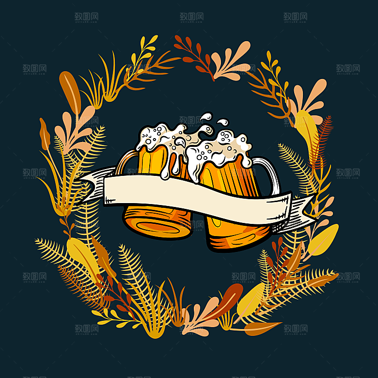 啤酒卡通插画素材设计