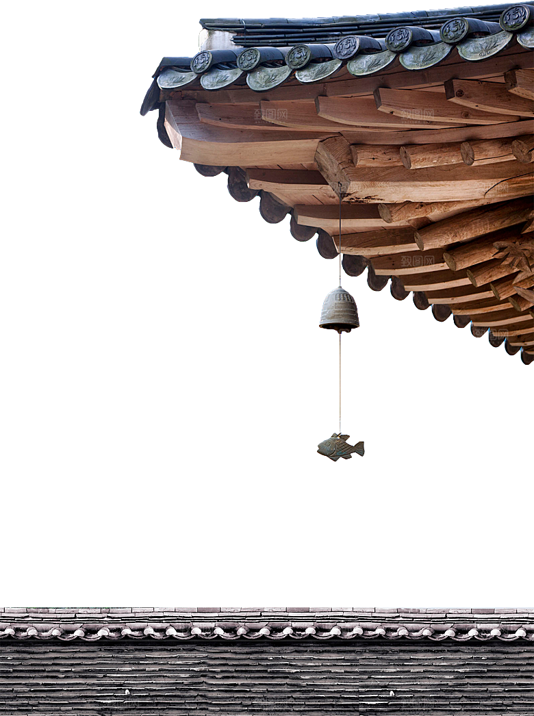 免抠古风水墨建筑插画PNG元素