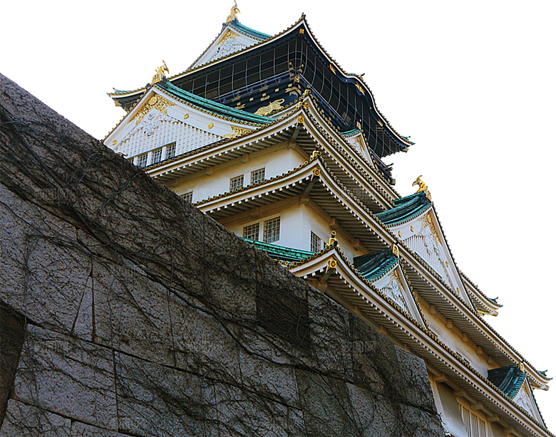免抠古风水墨建筑插画PNG元素