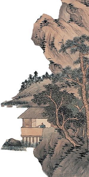 免抠古风水墨建筑插画PNG元素