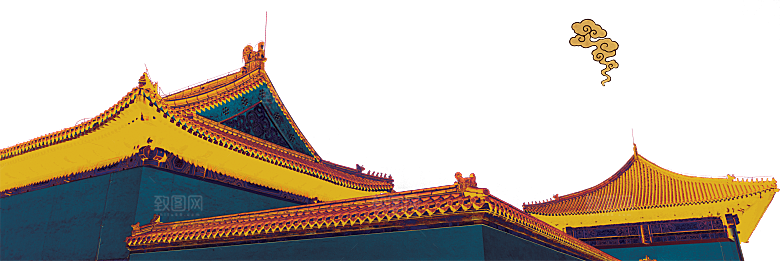免抠古风水墨建筑插画PNG元素