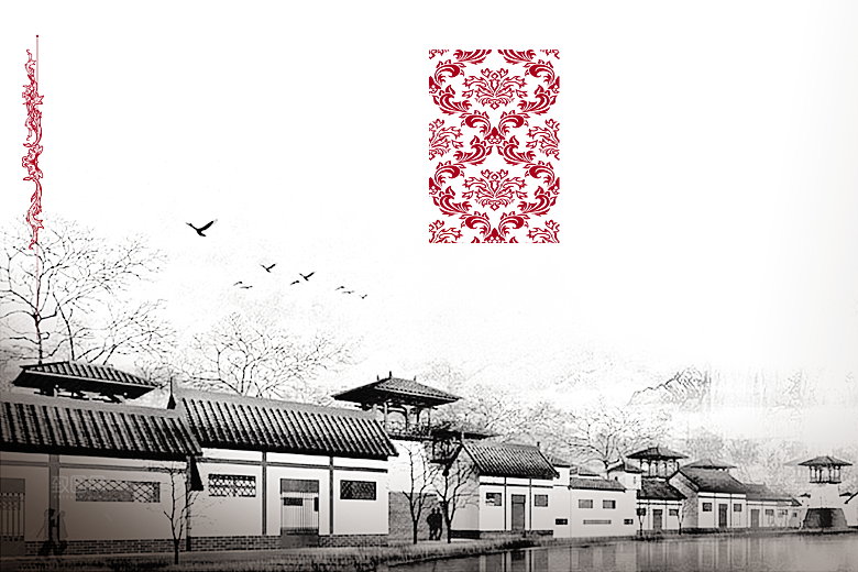免抠古风水墨建筑插画PNG元素