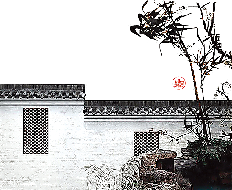 免抠古风水墨建筑插画PNG元素