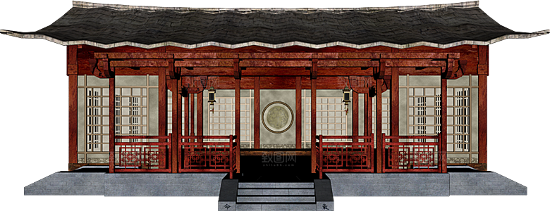 免抠古风水墨建筑插画PNG元素