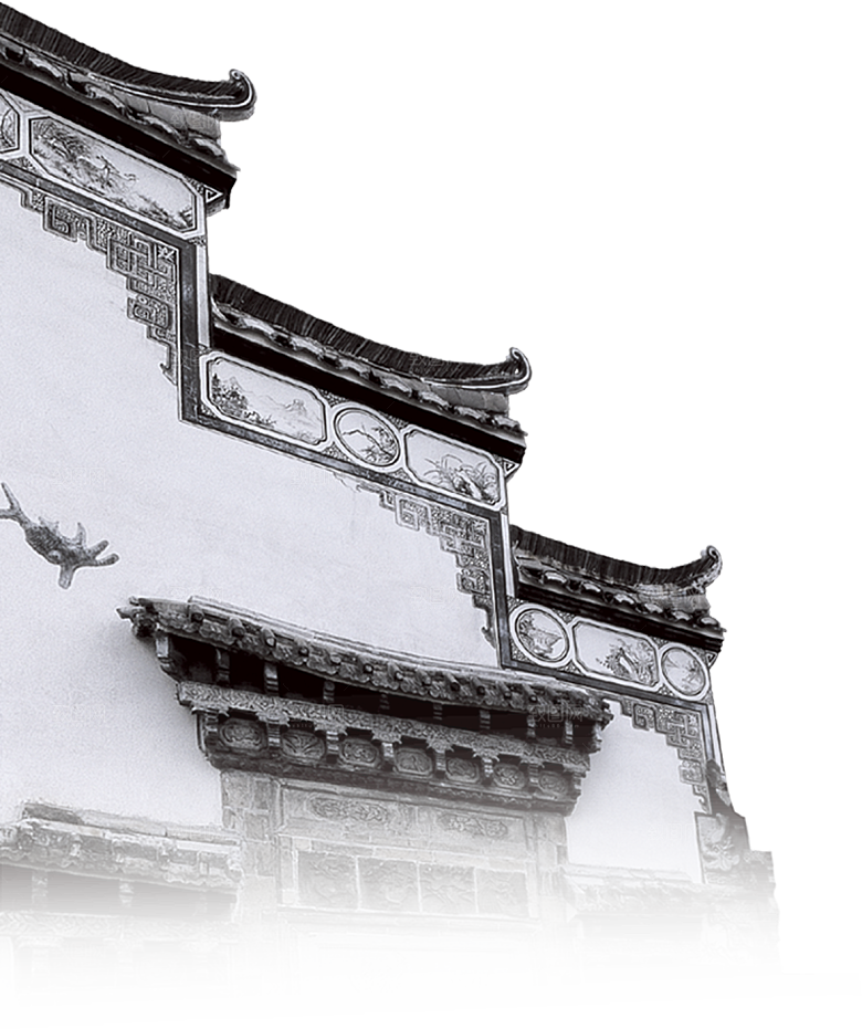 免抠古风水墨建筑插画PNG元素