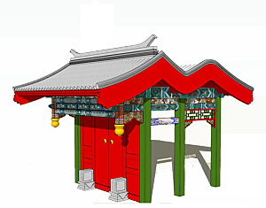 免抠古风水墨建筑插画PNG元素