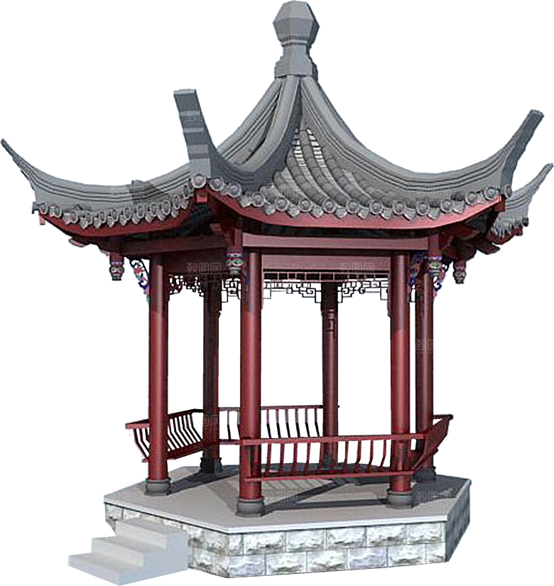 免抠古风水墨建筑插画PNG元素