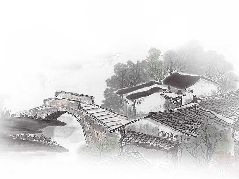 免抠古风水墨建筑插画PNG元素