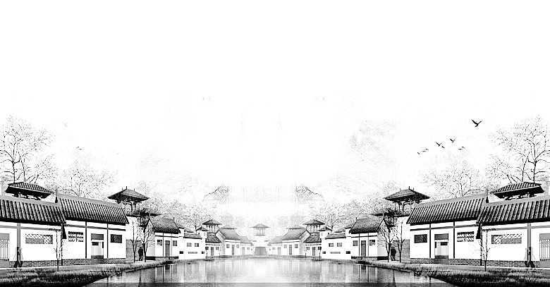 免抠古风水墨建筑插画PNG元素