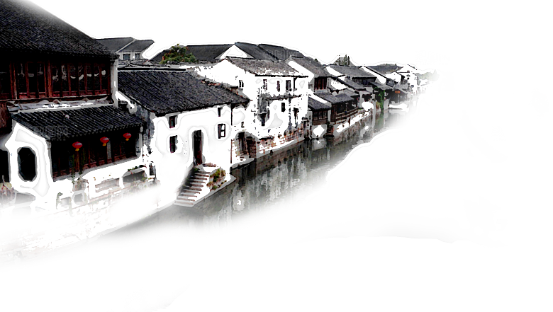 免抠古风水墨建筑插画PNG元素