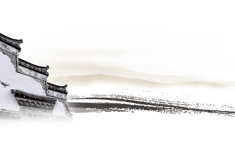 免抠古风水墨建筑插画PNG元素