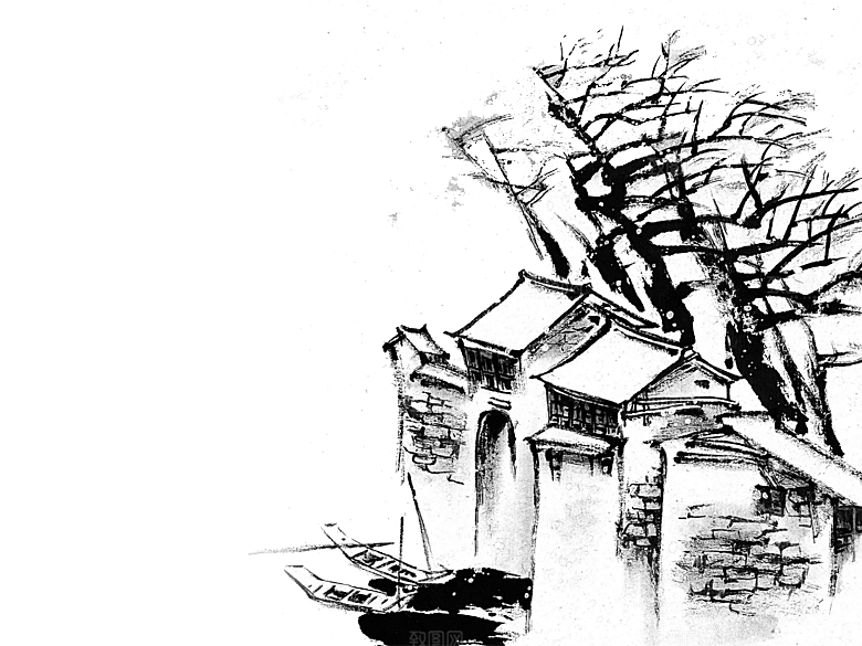 免抠古风水墨建筑插画PNG元素