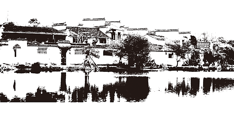 免抠古风水墨建筑插画PNG元素