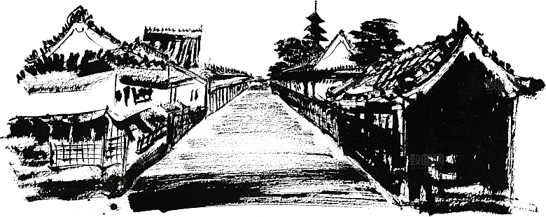 免抠古风水墨建筑插画PNG元素