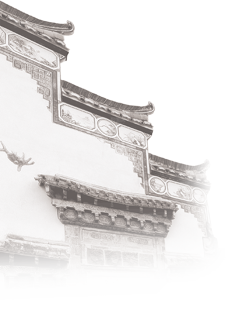 免抠古风水墨建筑插画PNG元素