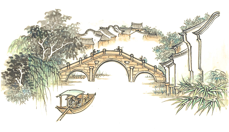 免抠古风水墨建筑插画PNG元素