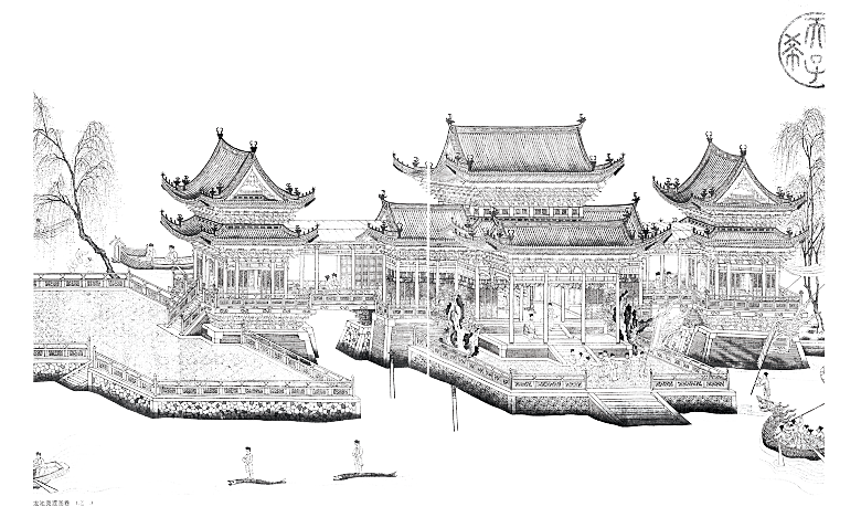 免抠古风水墨建筑插画PNG元素