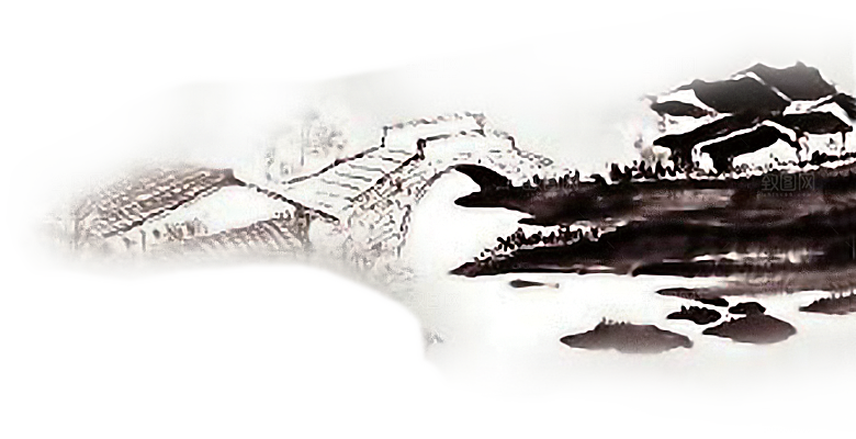 免抠古风水墨建筑插画PNG元素