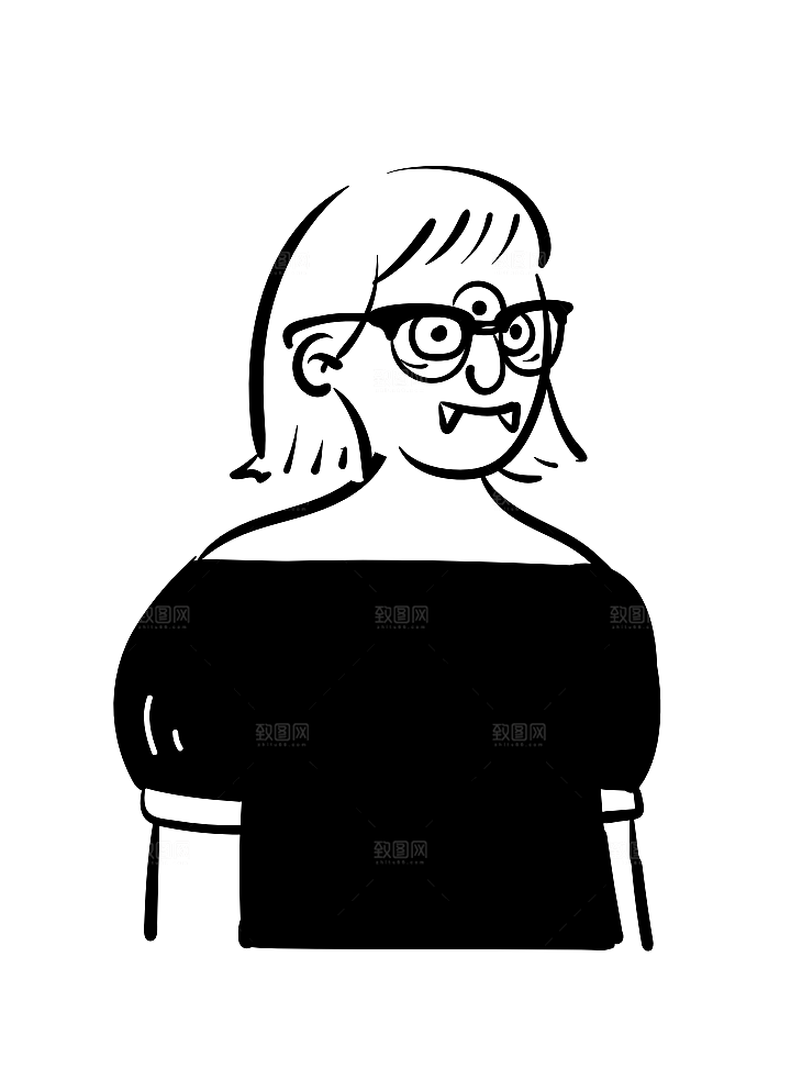 趣味卡通黑白人物线稿插画素材