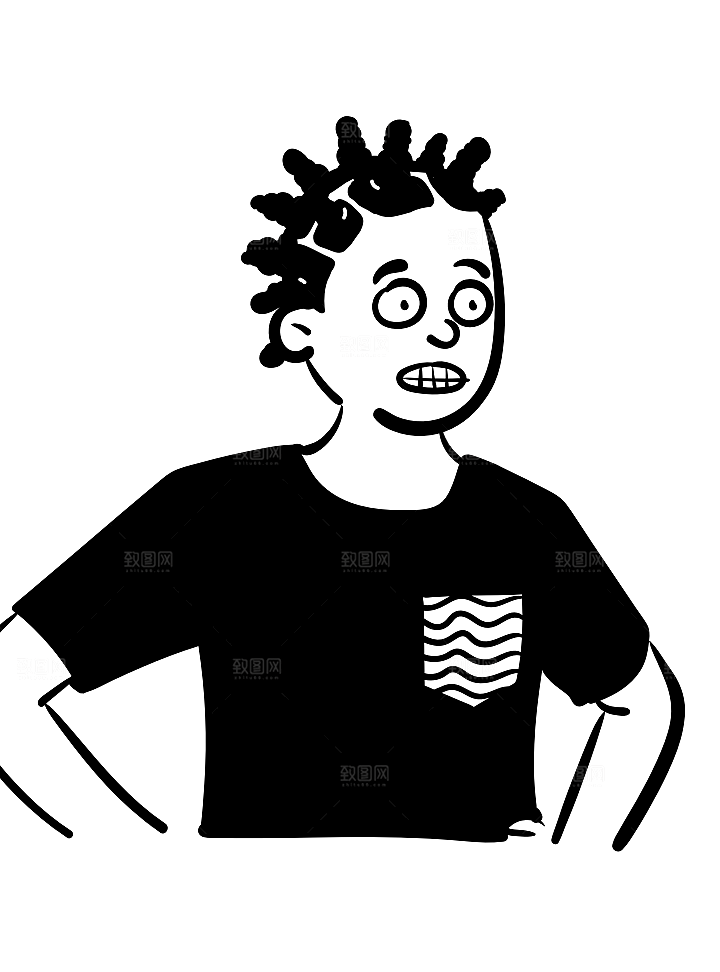 趣味卡通黑白人物线稿插画素材