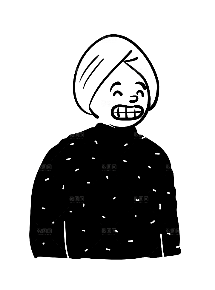 趣味卡通黑白人物线稿插画素材