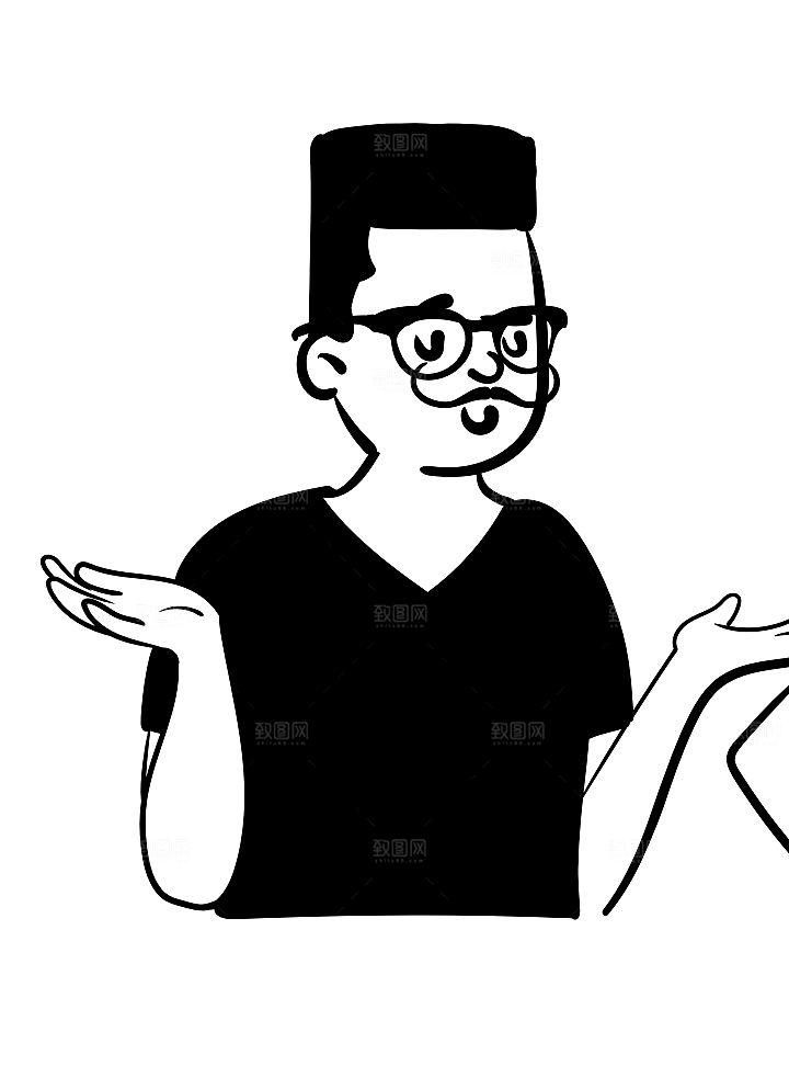 趣味卡通黑白人物线稿插画素材