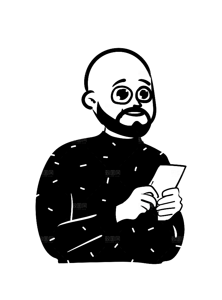 趣味卡通黑白人物线稿插画素材
