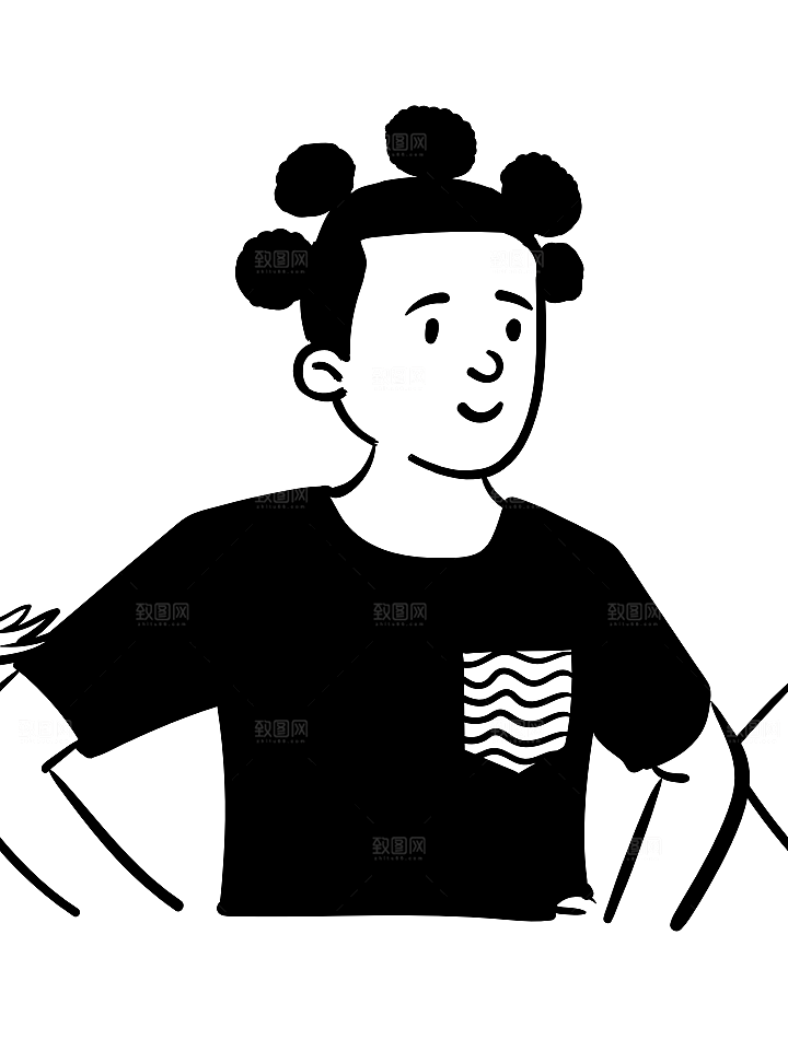 趣味卡通黑白人物线稿插画素材