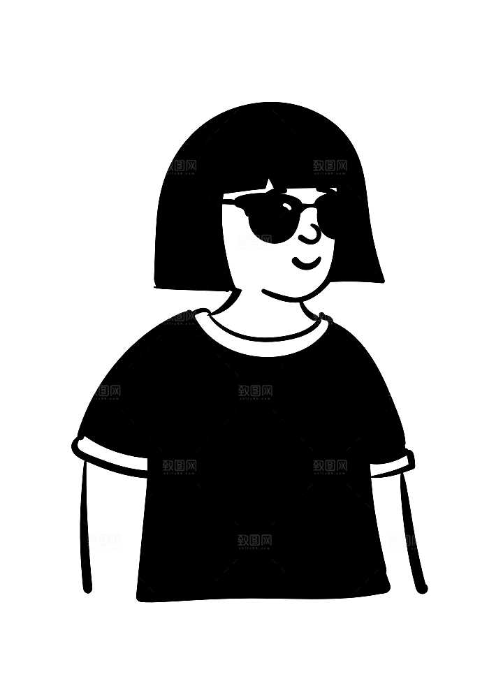 趣味卡通黑白人物线稿插画素材
