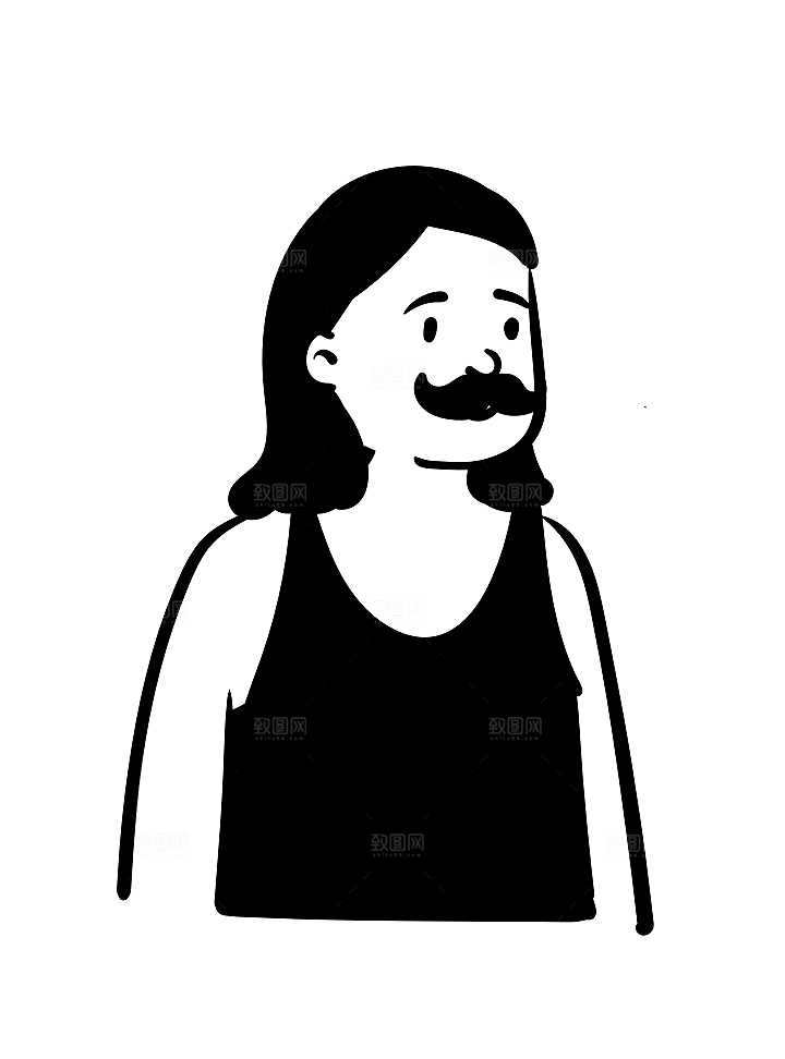趣味卡通黑白人物线稿插画素材