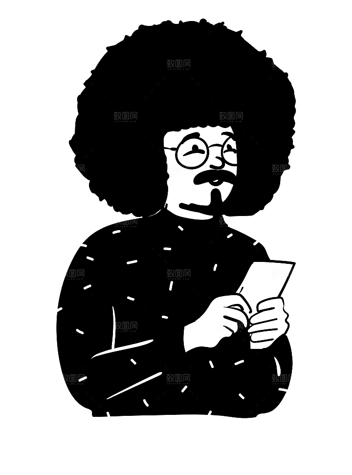 趣味卡通黑白人物线稿插画素材