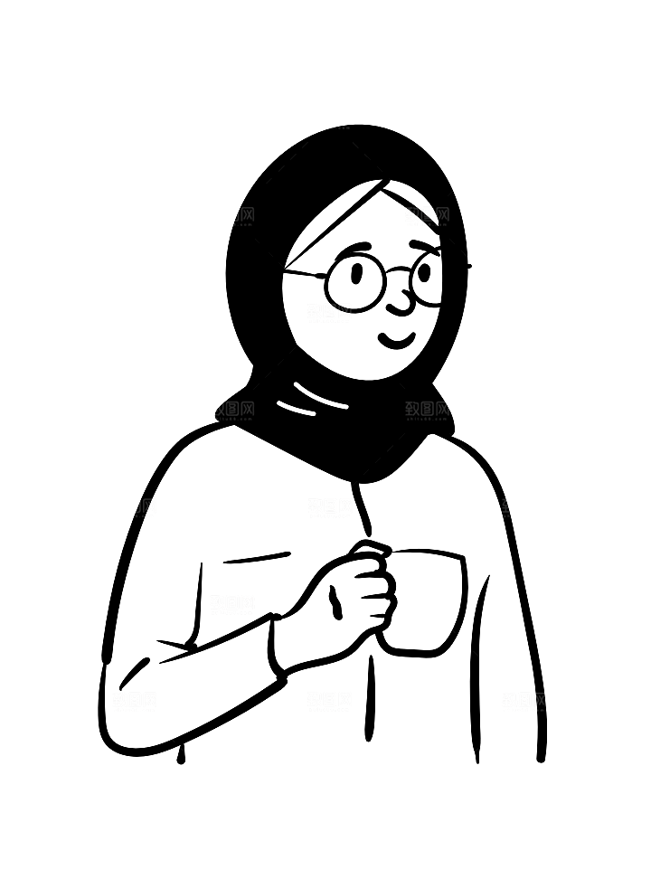 趣味卡通黑白人物线稿插画素材