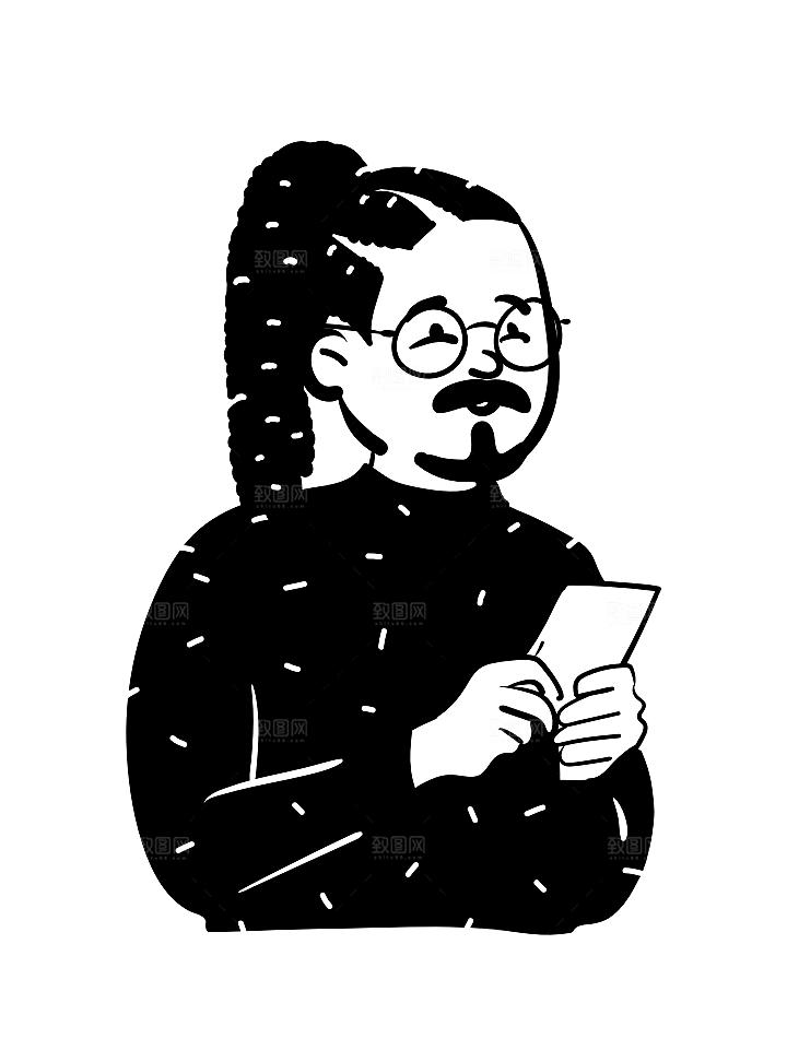 趣味卡通黑白人物线稿插画素材